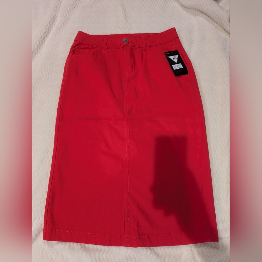 NWT Be-Girl Midi Straight Skirt - Fire Red